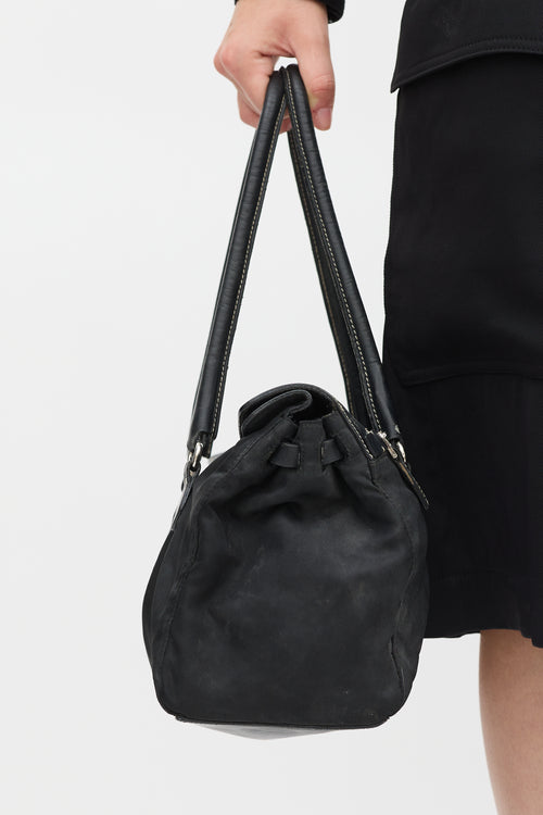 Prada Black Nylon 
Leather Long Shoulder Bag