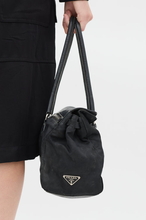 Prada Black Nylon 
Leather Long Shoulder Bag