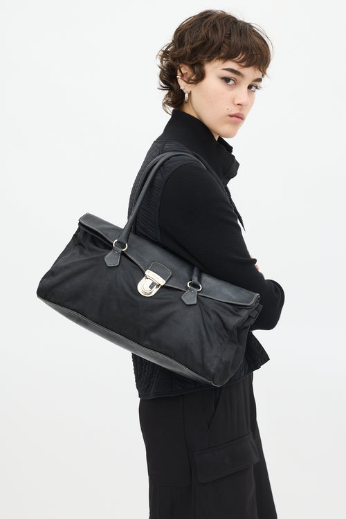 Prada Black Nylon 
Leather Long Shoulder Bag