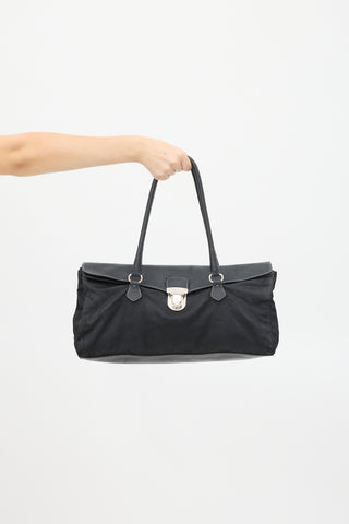 Prada Black Nylon 
Leather Long Shoulder Bag