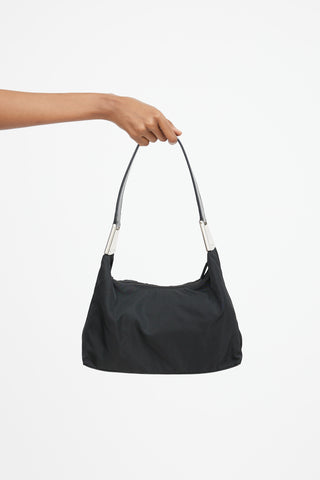 Black Nylon 
Leather Strap Shoulder Bag