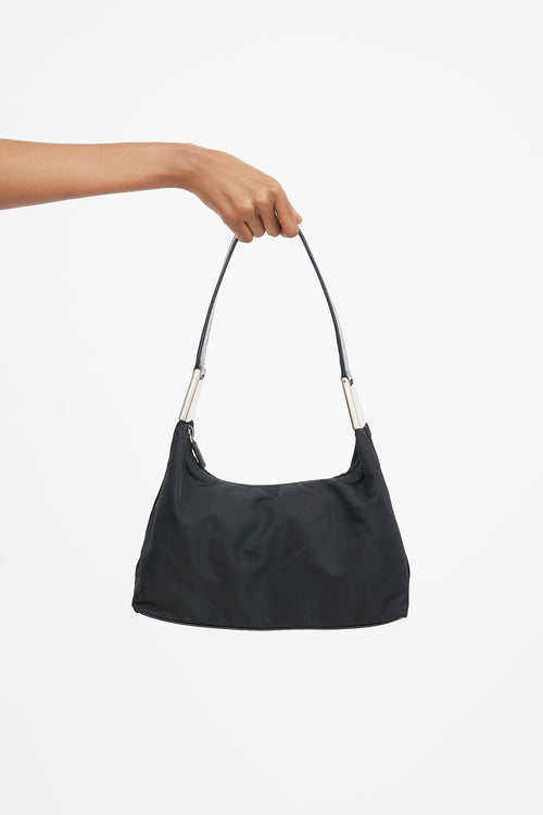 Black Nylon 
Leather Strap Shoulder Bag