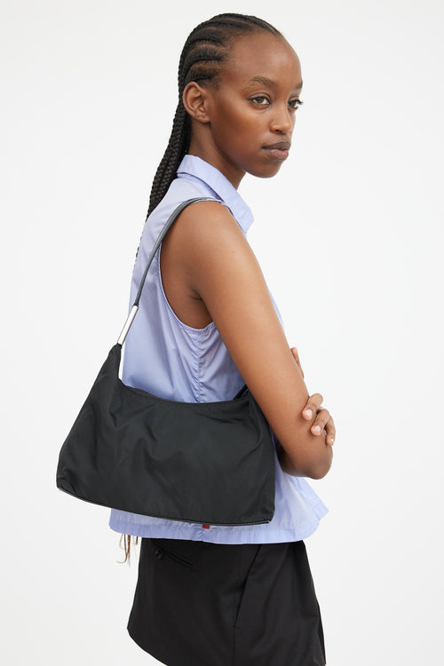 Black Nylon 
Leather Strap Shoulder Bag