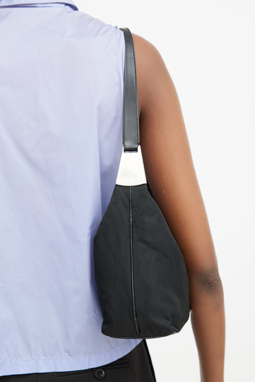 Black Nylon 
Leather Strap Shoulder Bag