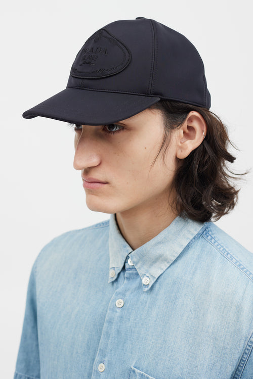 Prada Black Nylon Logo Hat