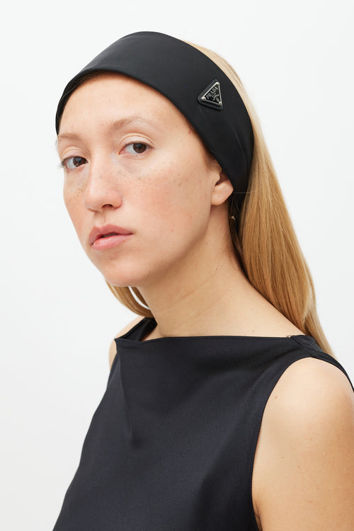 Prada Black Nylon Logo Headband