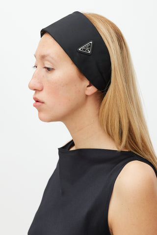 Prada Black Nylon Logo Headband