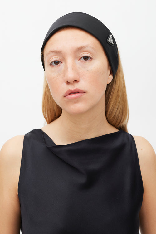 Prada Black Nylon Logo Headband