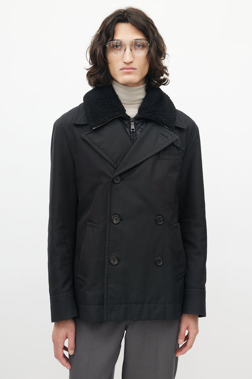 Prada Black Nylon Shearling Jacket