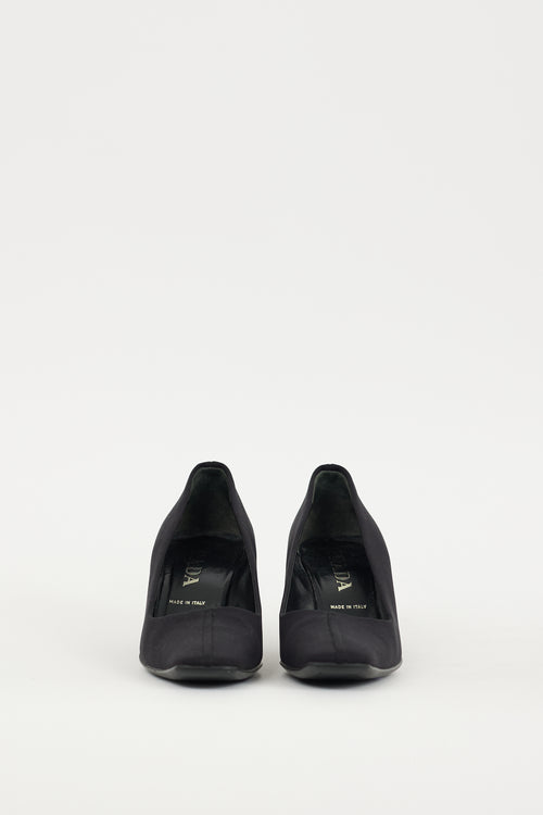 Prada Black Nylon Square Toe Heel