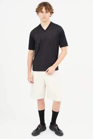 Prada Black Nylon 
Cotton V-Neck T-Shirt