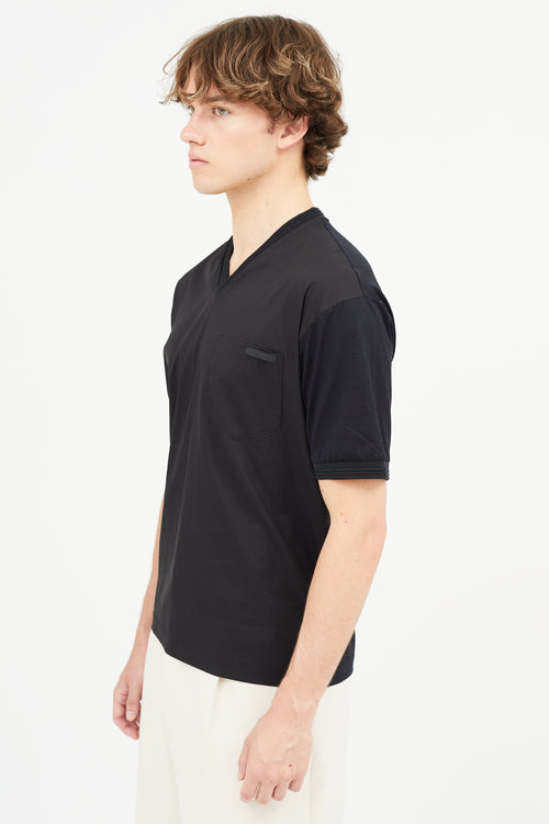 Prada Black Nylon 
Cotton V-Neck T-Shirt