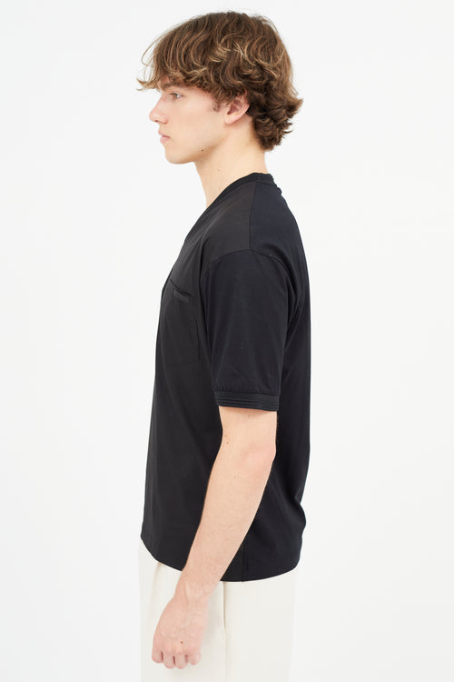 Prada Black Nylon 
Cotton V-Neck T-Shirt