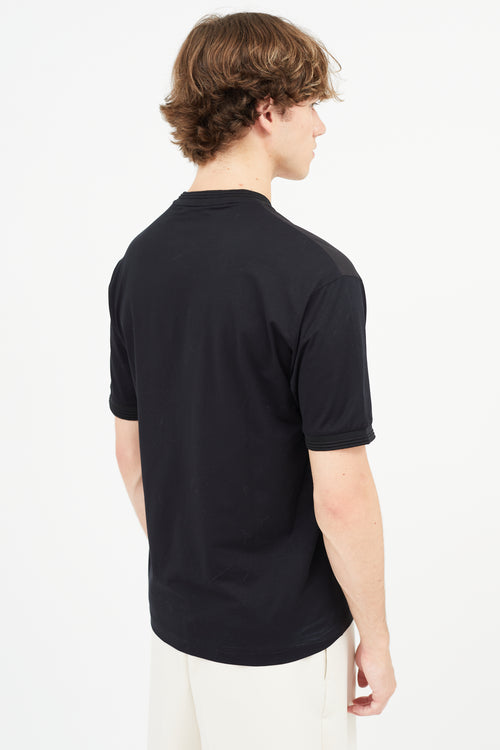 Prada Black Nylon 
Cotton V-Neck T-Shirt