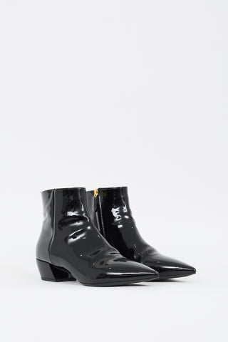 Prada Black Patent Leather Pointed Toe Boot