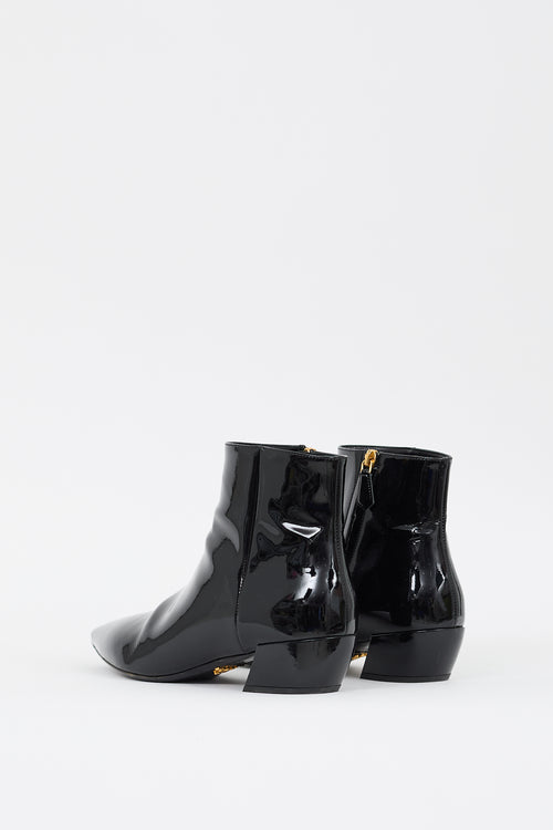 Prada Black Patent Leather Pointed Toe Boot