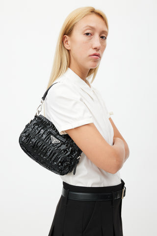 Prada Black Patent Gaufré Pochette Shoulder Bag