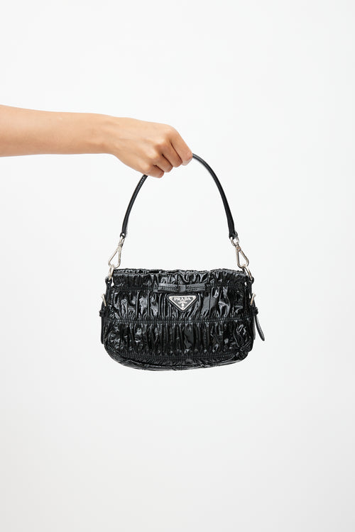 Prada Black Patent Gaufré Pochette Shoulder Bag