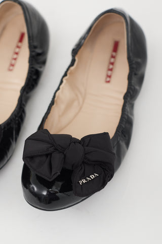 Prada Black Patent Leather Bow Ballet Flat