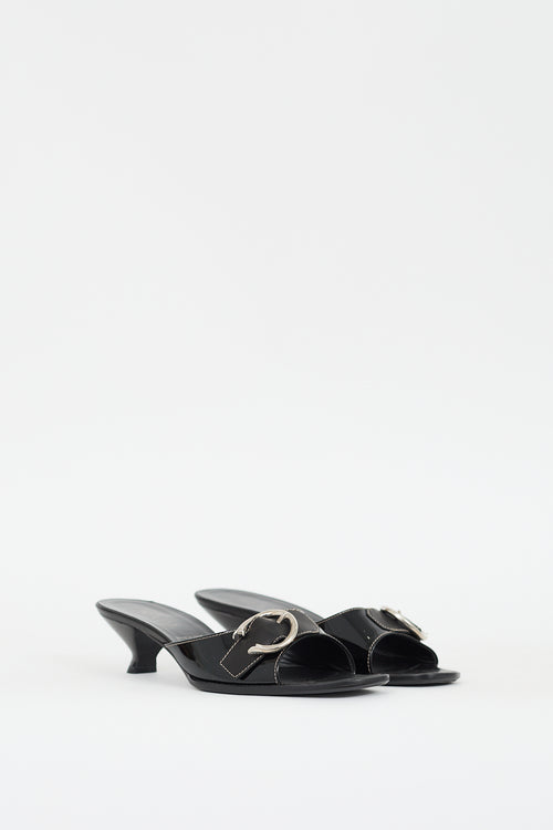 Prada Black Patent Leather Buckled Mule