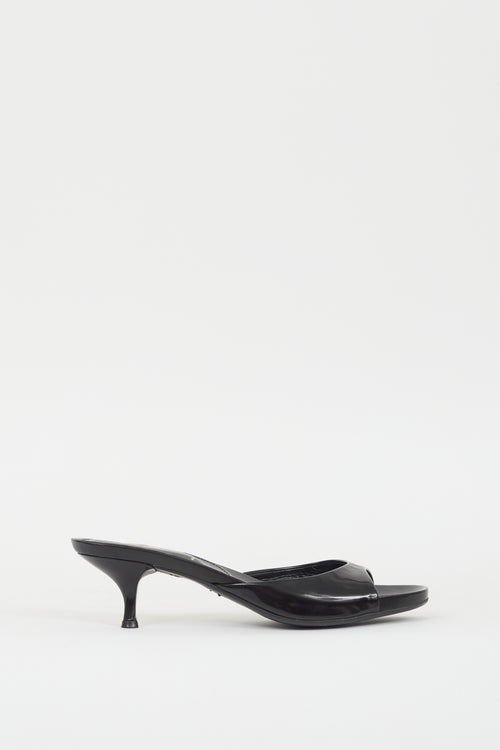 Prada Black Patent Leather Heeled Sandal