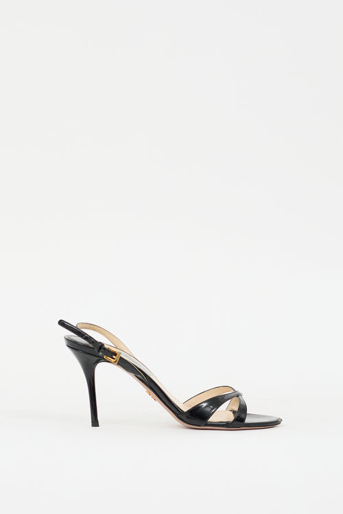 Prada Black Patent Leather Heeled Sandal