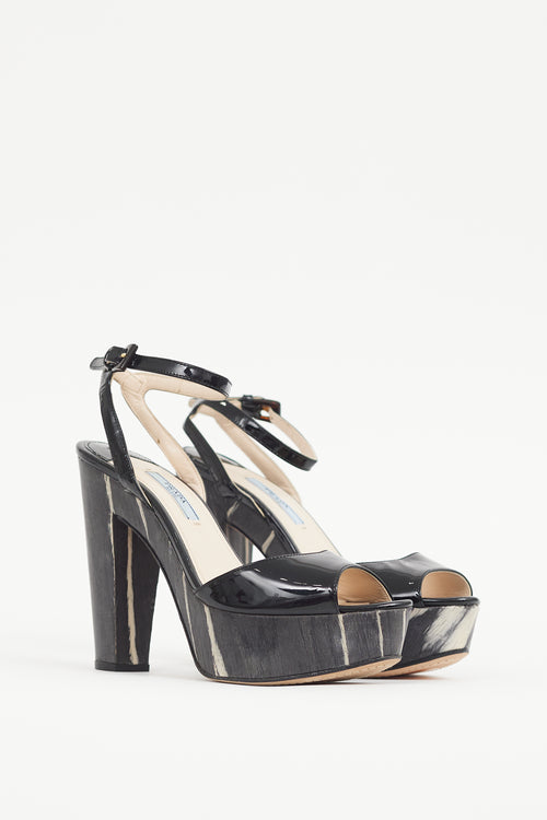 Prada Black Patent Leather Platform Sandal