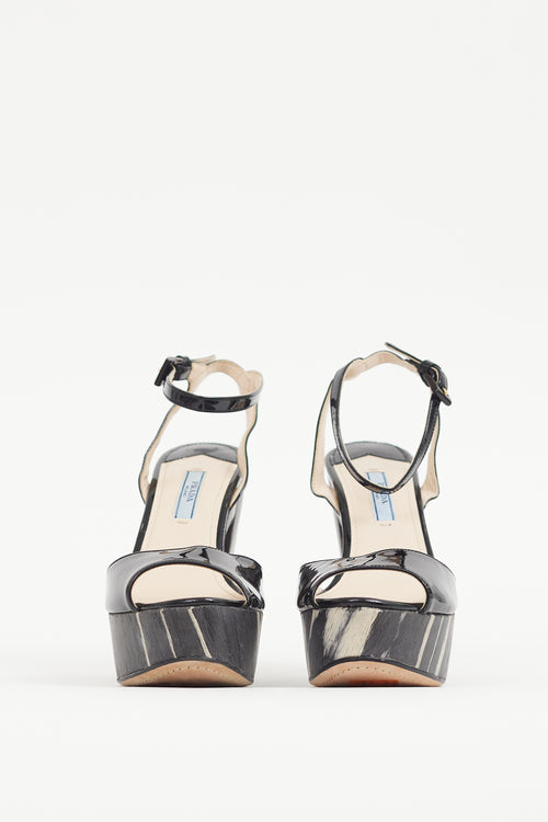 Prada Black Patent Leather Platform Sandal