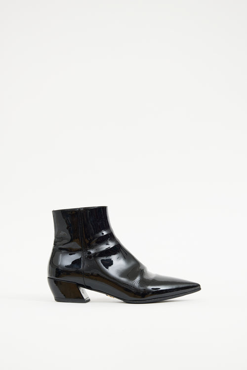 Prada Black Patent Leather Pointed Toe Boot