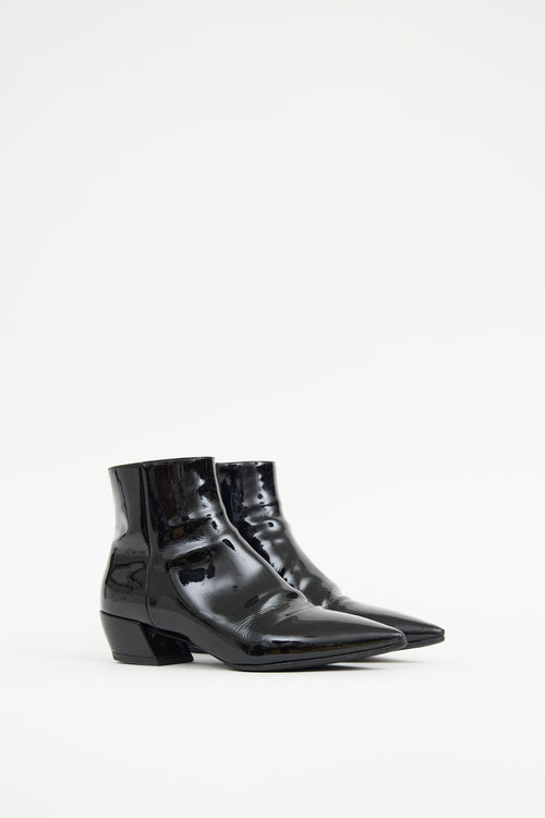 Prada Black Patent Leather Pointed Toe Boot