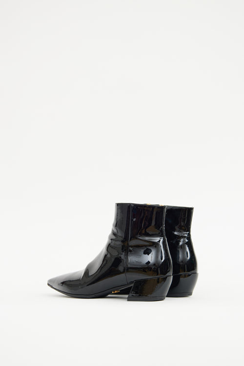 Prada Black Patent Leather Pointed Toe Boot