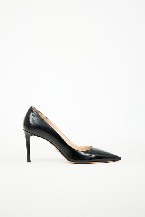 Prada Black Patent Saffiano Leather Pump