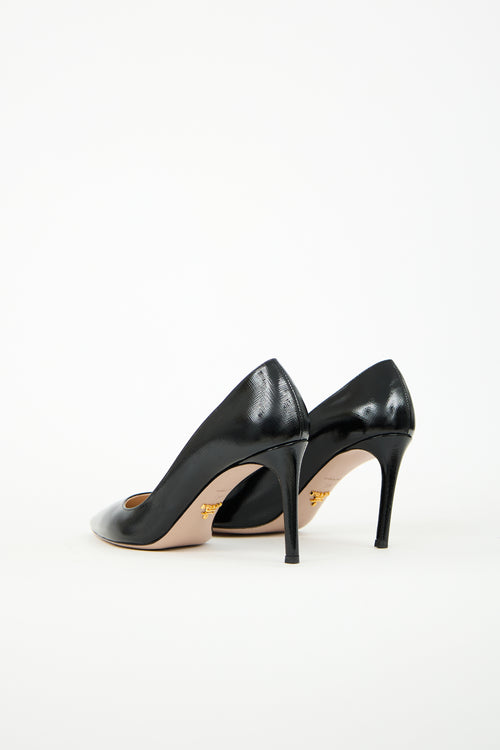 Prada Black Patent Saffiano Leather Pump