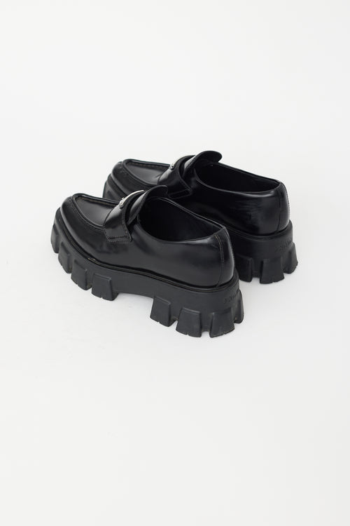 Prada Black Leather Logo Monolith Loafer