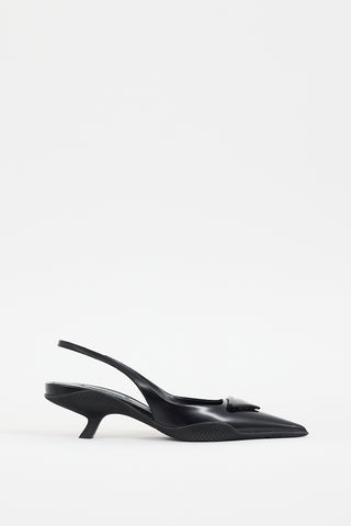 Prada Black Patent Triangle Logo Slingback Heel