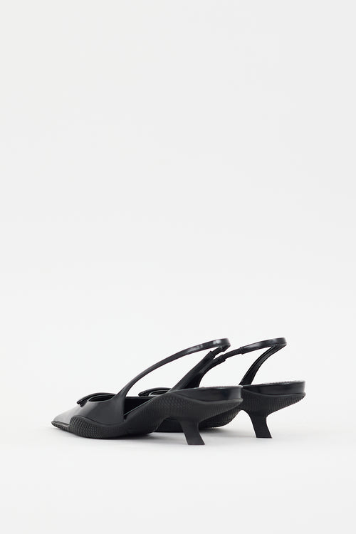 Prada Black Patent Triangle Logo Slingback Heel