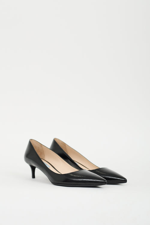 Prada Black Patent Saffiano Leather Pump