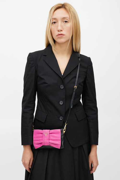 Prada Black 
Pink Bow Leather Bag