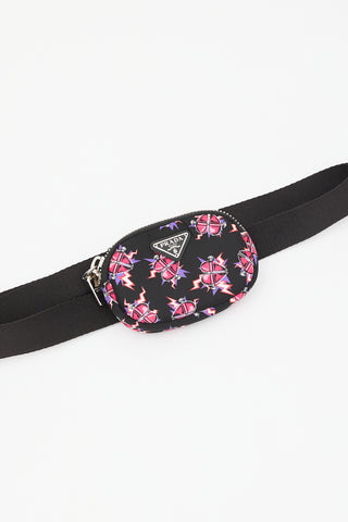 Prada Black 
Pink Nylon Electric Heart Pouch Belt