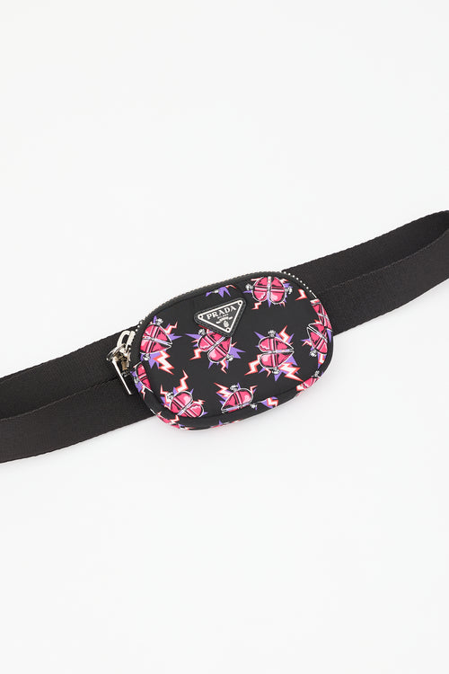 Prada Black 
Pink Nylon Electric Heart Pouch Belt