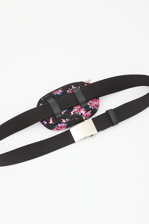 Prada Black 
Pink Nylon Electric Heart Pouch Belt