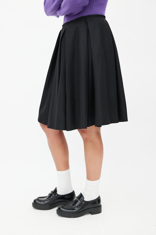 Prada Black Pleated Wool Skirt