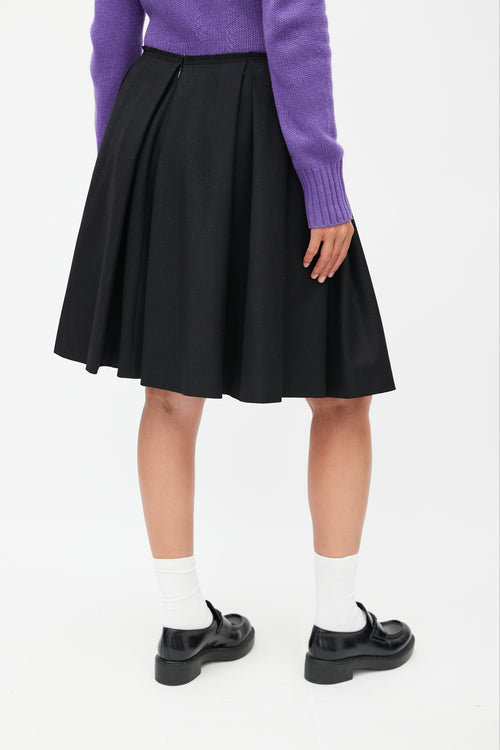 Prada Black Pleated Wool Skirt