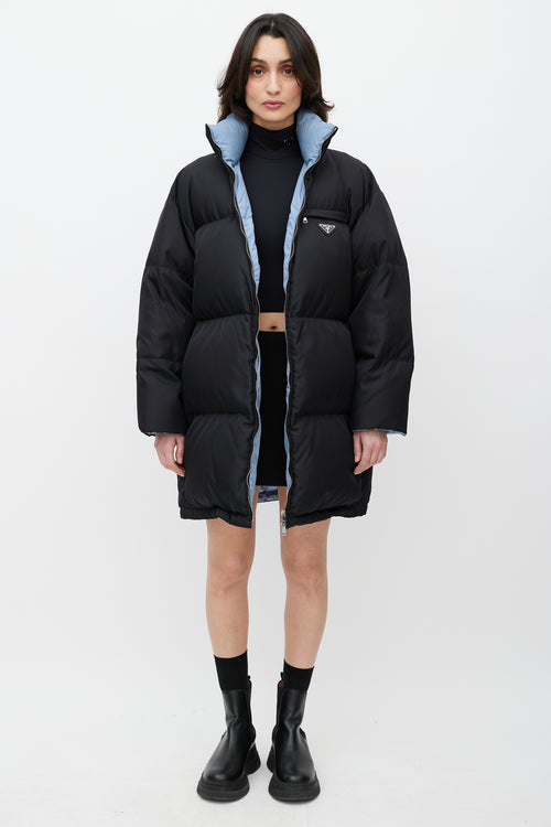 Prada Black Re-Nylon Down Zip Puffer Coat