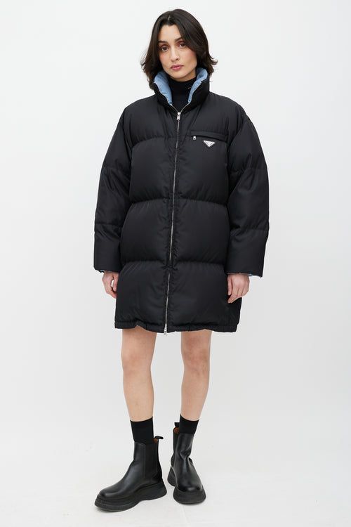 Prada Black Re-Nylon Down Zip Puffer Coat