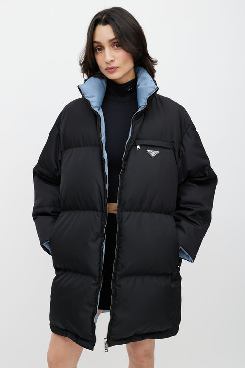 Prada Black Re-Nylon Down Zip Puffer Coat