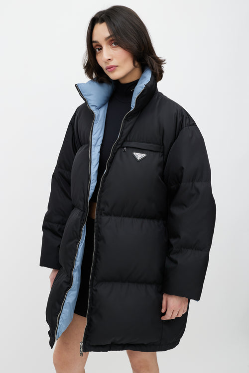 Prada Black Re-Nylon Down Zip Puffer Coat