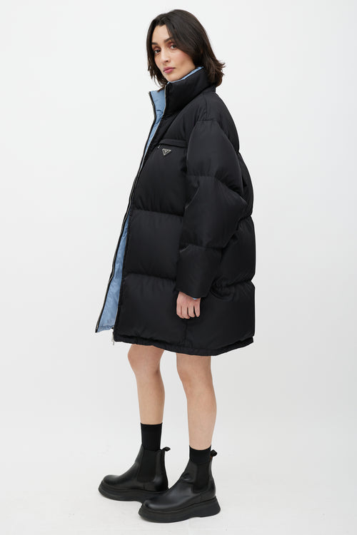 Prada Black Re-Nylon Down Zip Puffer Coat