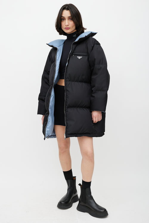 Prada Black Re-Nylon Down Zip Puffer Coat