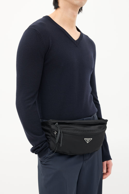 Prada Black Re-Nylon Logo Belt Bag